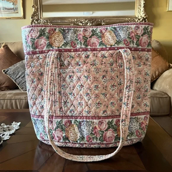 Vintage VERA BRADLEY Pastel Pink Large Button Close Tote Bag - Picture 4 of 7